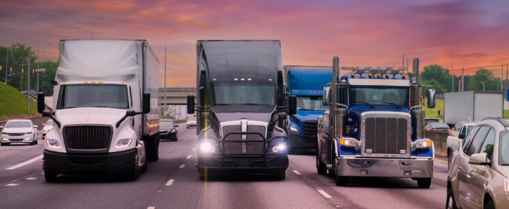 Truck with container on highway, cargo transportation concept in Atlanta, United States